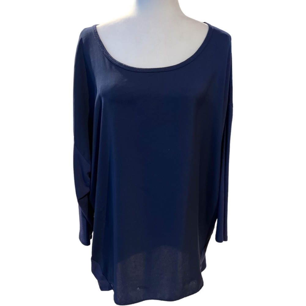 Jennifer Hudson Collection Women's Blouse Long sleeve Hi/Lo Extra Large Blue